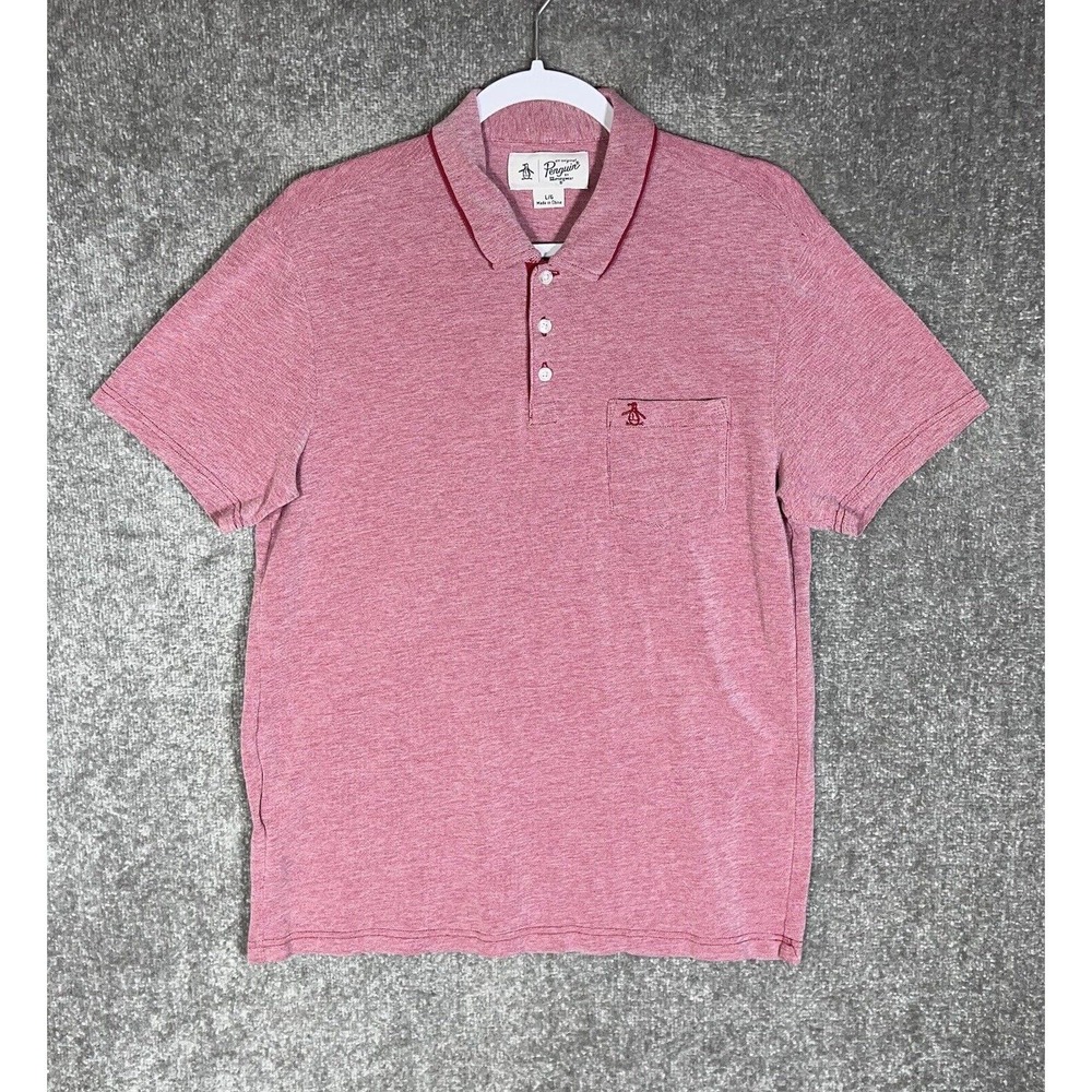 Penguin By Munsingwear Short Sleeve Polo Shirt Men Size Large‎ Red Cotton Pocket